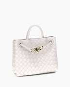 Women's Woven Leather Quilted Top Handle Bag