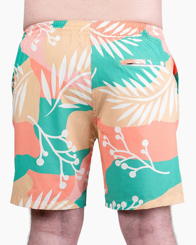 Men's Swim Beach Trunks - White Leaves