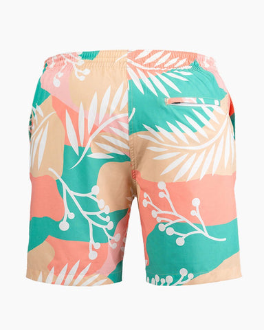 Men's Swim Beach Trunks - White Leaves