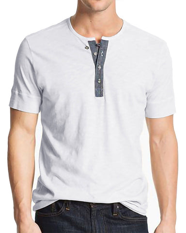 Solid Color Crew Neck Short Sleeve Henley Top