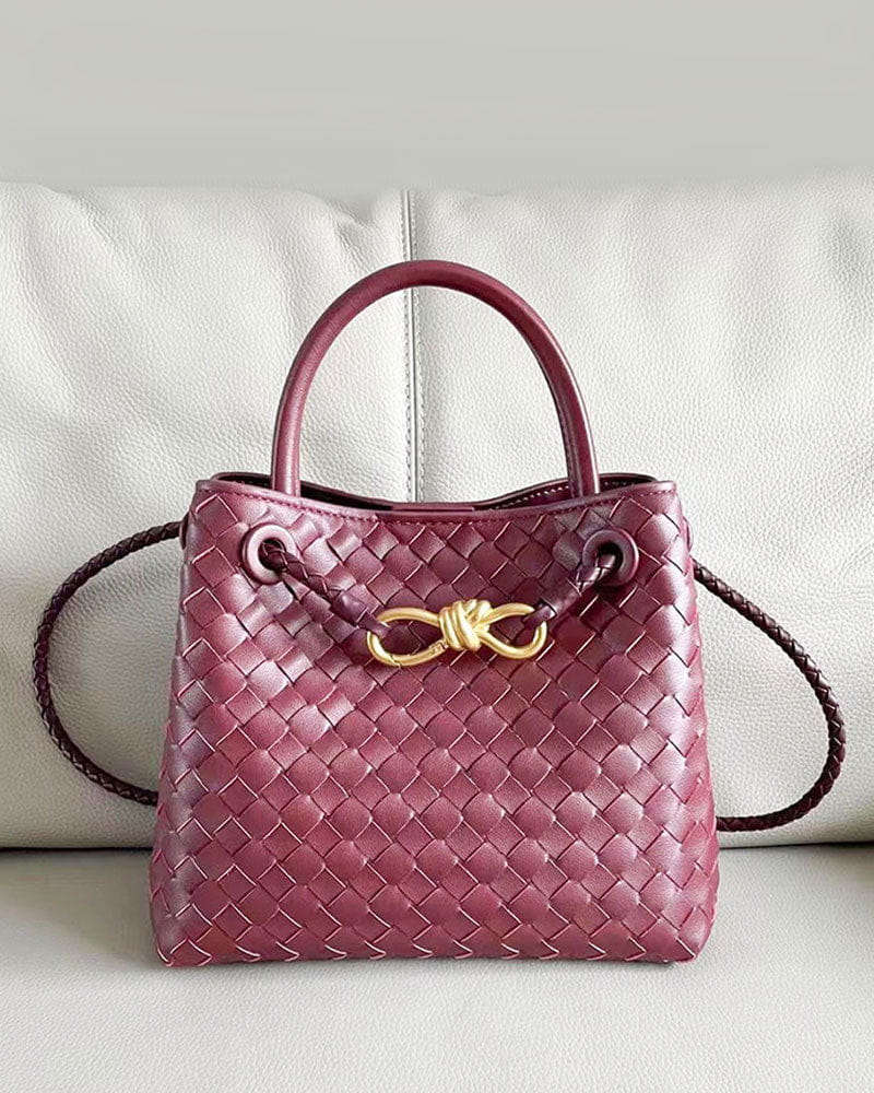 Women's Woven Leather Quilted Top Handle Bag