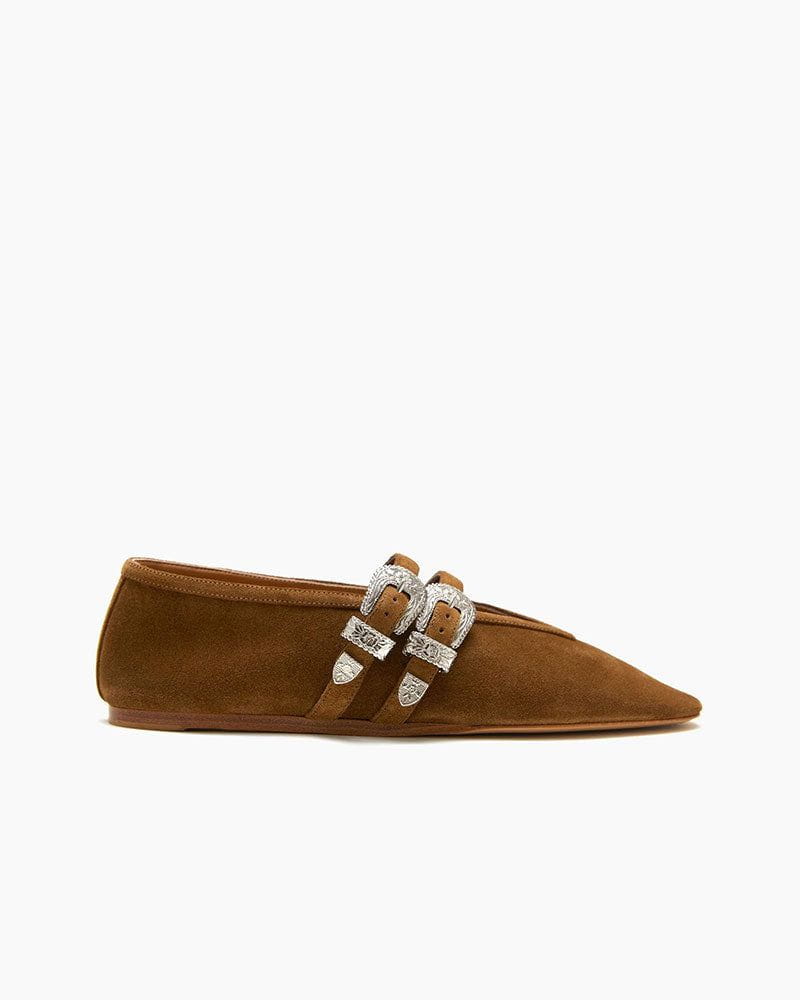 Women's Suede Ballerina Flats Western Buckle Main image