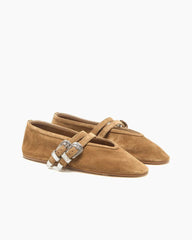 Women's Suede Ballerina Flats Western Buckle