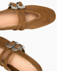 Women's Suede Ballerina Flats Western Buckle