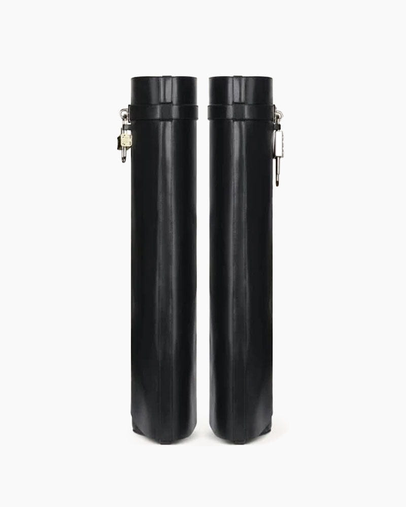Shark Lock embellished glossed-leather knee boots