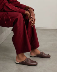 Women's Brown Boat Shoes Leather&Suede Mules