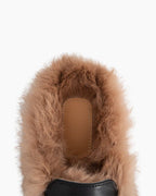 Women's Classic Metal Buckle Backless Fur Flat Slippers Mules