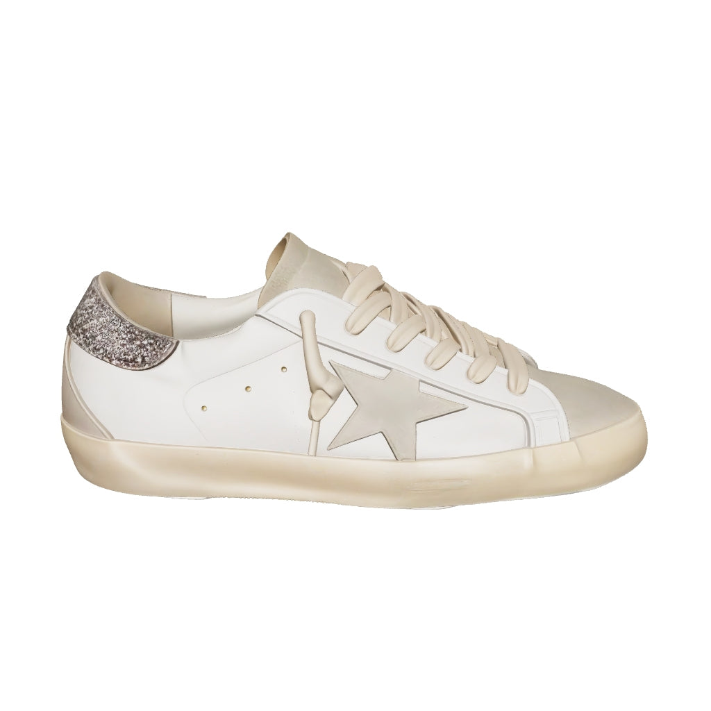Women's White Nappa Leather Gray Star Sneakers