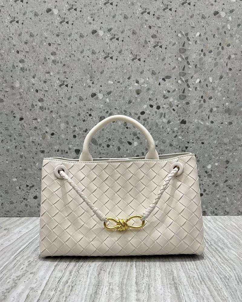 Women's Woven Leather Quilted Top Handle Bag